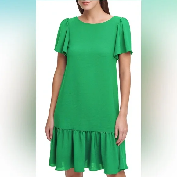 Dkny Flutter-Detail Trapeze Dress - Apple Green - Size 2 Dkny Flutter-Detail Trapeze Dress - Apple Green - Size 2